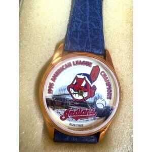 VINTAGE 1995 Cleveland Indians Baseball Collectible Watch Sun Time W/ Case NOS